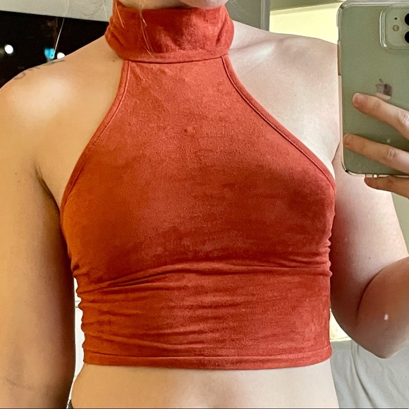 Suede High Neck Crop Top - Picture 1 of 8